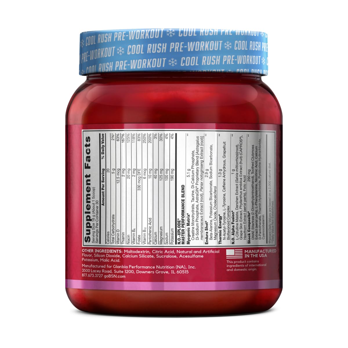 BSN N.O.-Xplode Cool Rush Pre Workout Powder Bubblegum Blast, 19.2 oz