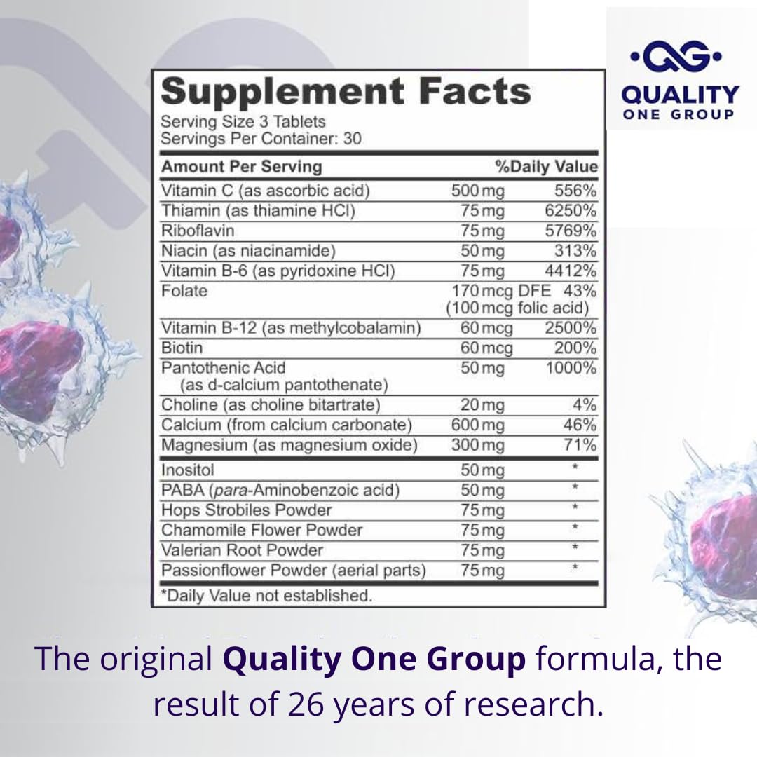 QUALITY ONE Chamomile and Passionflower Supplements, Choline Vitamins - Supports Mood & Focus - Non-GMO, Vegetarian Friendly, Gluten Free - 90 Tablets