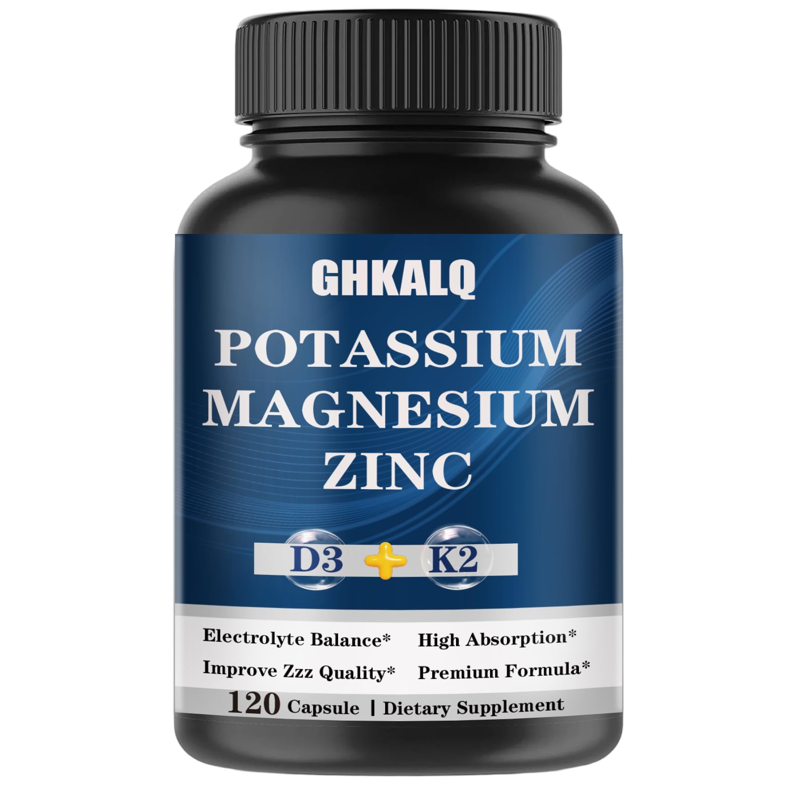 GHKALQ Potassium Magnesium Supplement Capsule with Potassium Citrate, Magnesium Glycinate, Zinc, Vitamin D3 & K2, High Absorption, Immune & Energy Support, Non-GMO, 120 Capsules