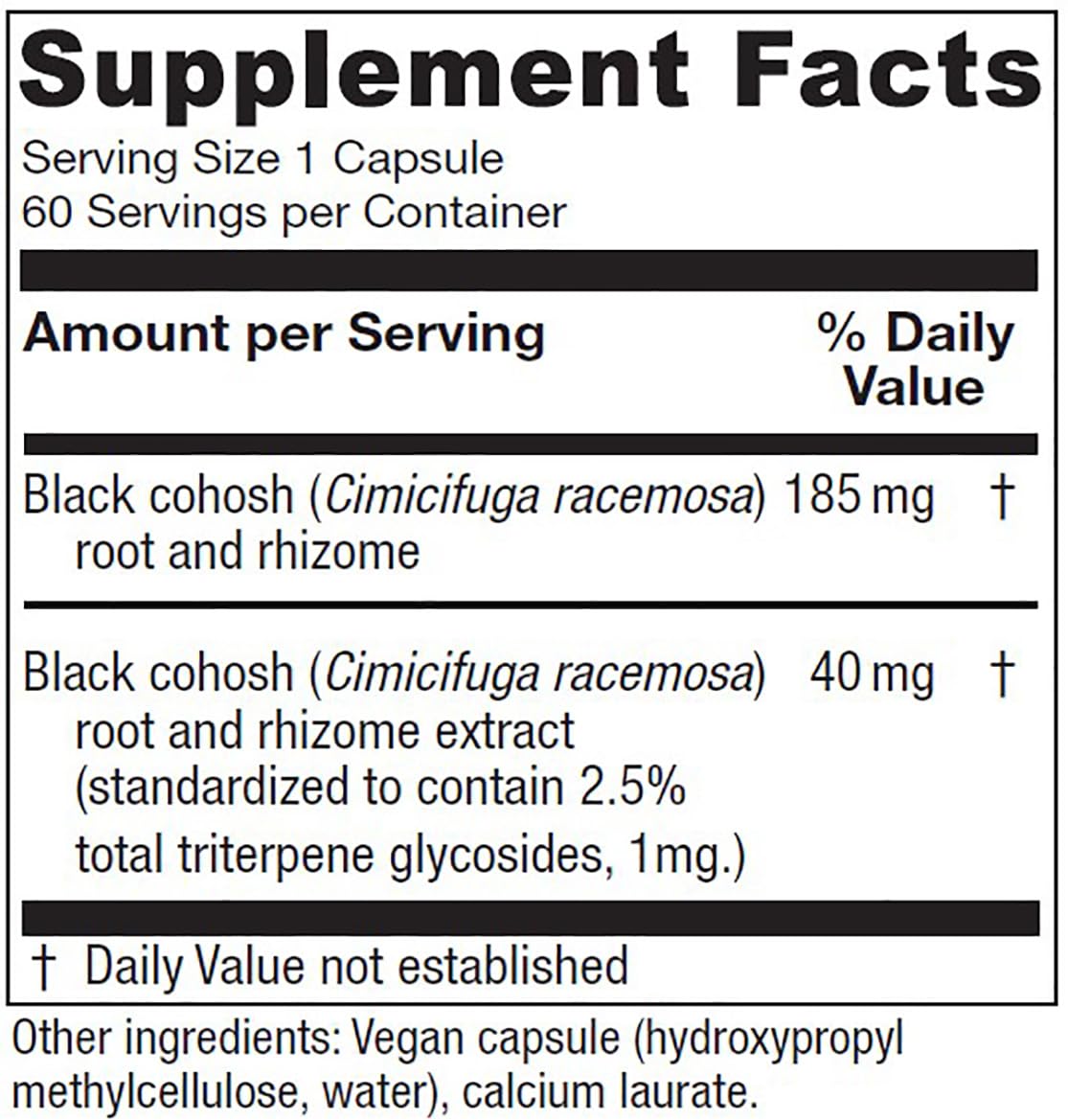 Vitanica Black Cohosh, Cimicifuga Extract Plus Capsules, 60 Count