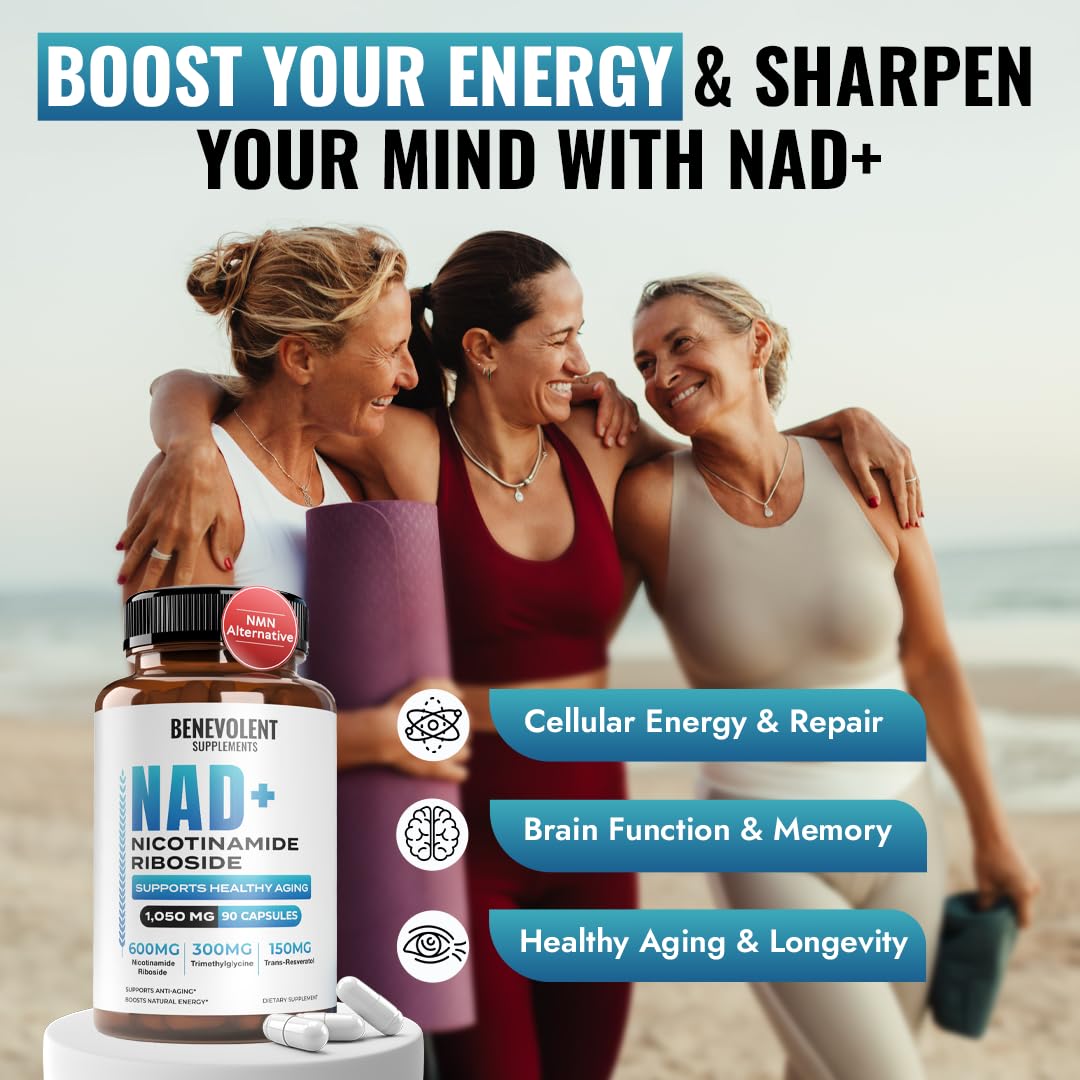 Benevolent Nourishment NAD+ Supplement for Women & Men 1050mg per Serving Capsule 90 Count