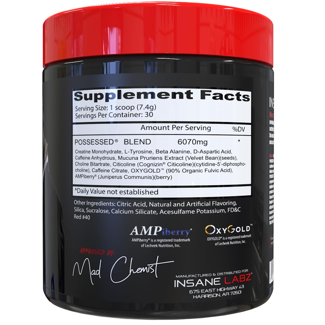 Insane Labz Possessed Low Stimulant Testosterone Boosting Pre Workout Powder 7.8 Ounce