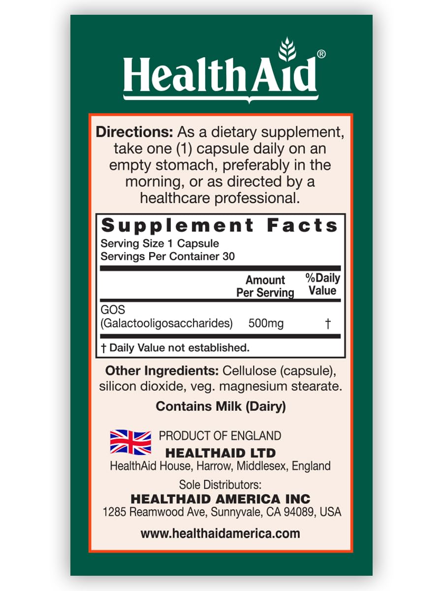 HealthAid GOSPrebio Prebiotic Fiber Capsules, 30 Count