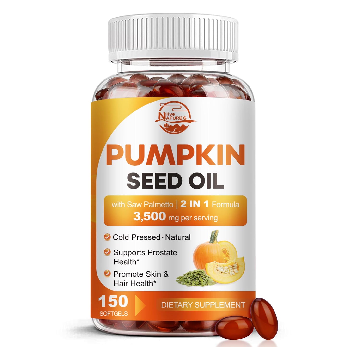 Nature's live Pumpkin Seed Oil with Saw Palmetto Softgels, 150 Count