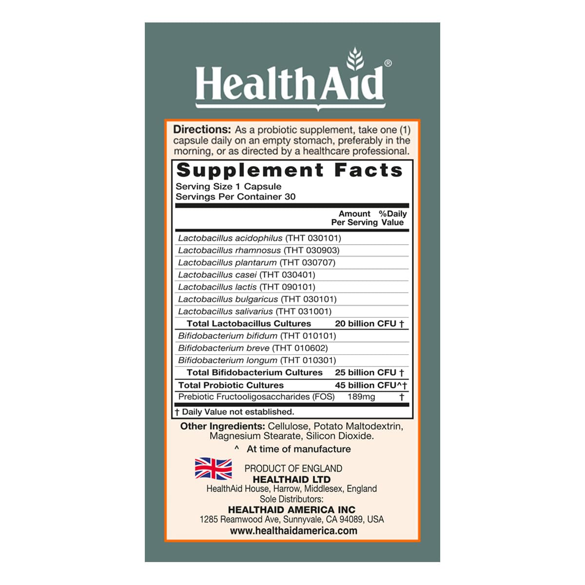 HealthAid Men’s Probiotic 45 Billion CFU – 10 Strains with Prebiotic – 30 Capsules