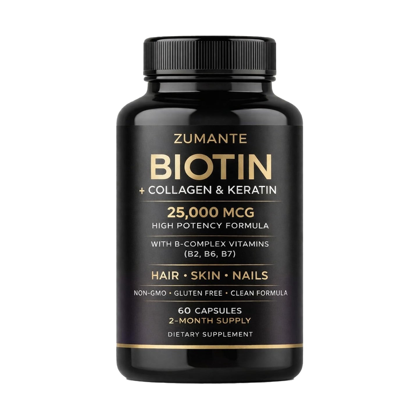 Saphily Zumante Biotin 25,000 mcg with Collagen & Keratin – Hair Skin Nails Support, 60 Capsules