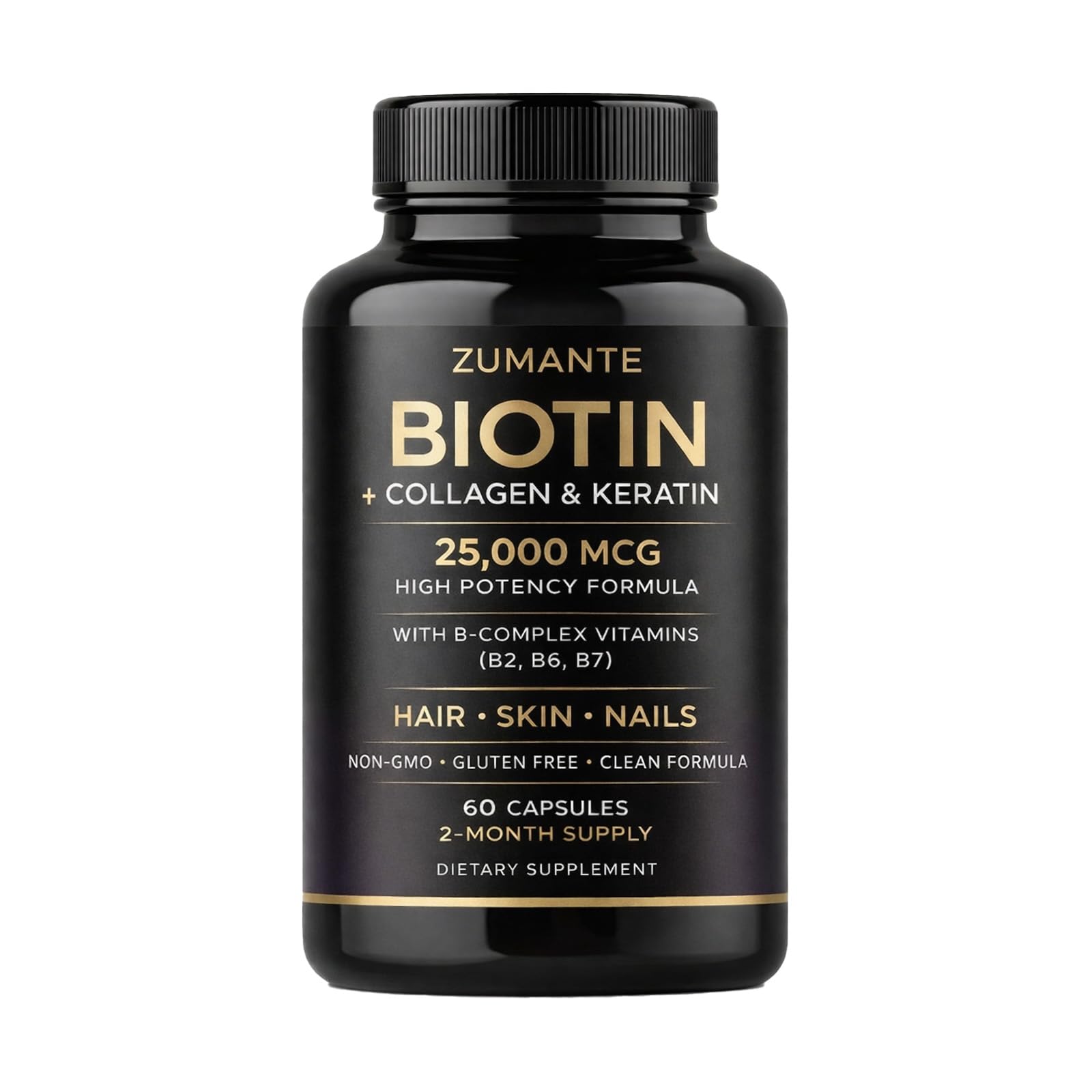 Saphily Zumante Biotin 25,000 mcg with Collagen & Keratin – Hair Skin Nails Support, 60 Capsules