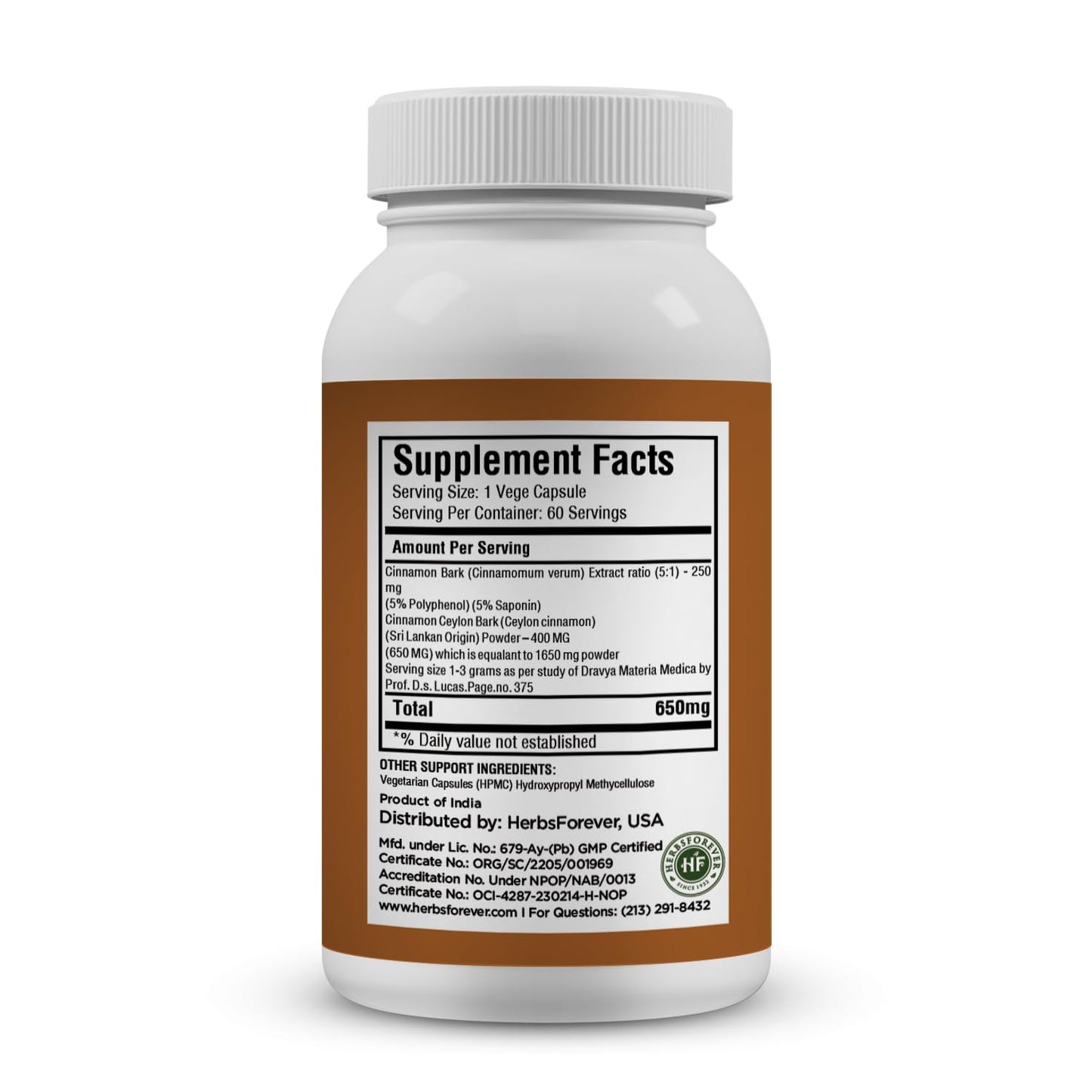 Herbsforever Ceylon Cinnamon Capsules 60 Capsules