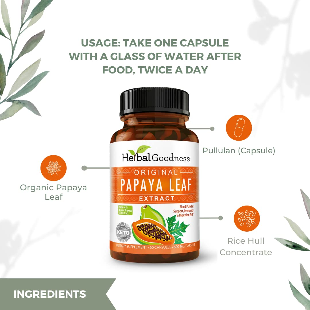 Herbal Goodness Papaya Leaf Extract 10X Strength, 60 Capsules