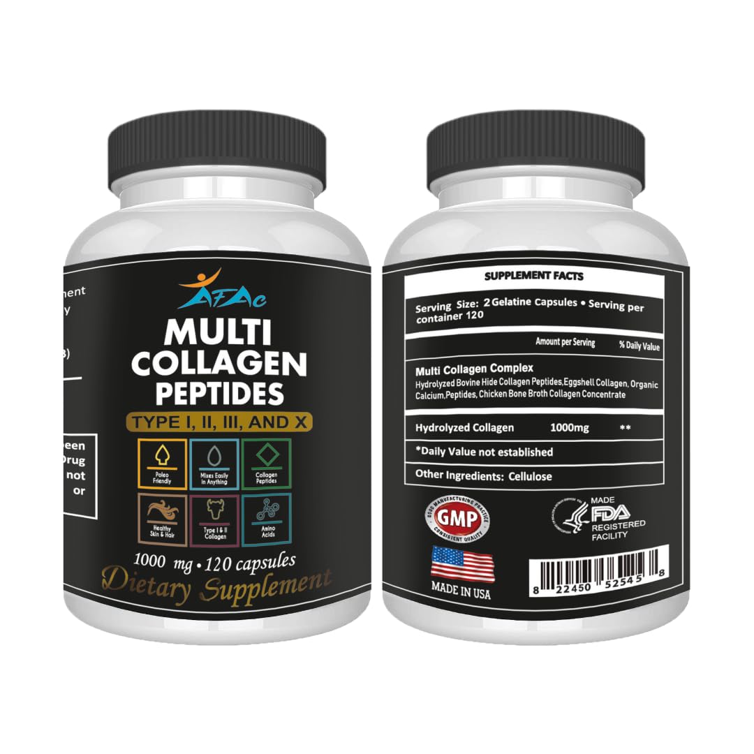 Generic Collagen Multi Peptides Supplement Types I II III X 240 Capsules
