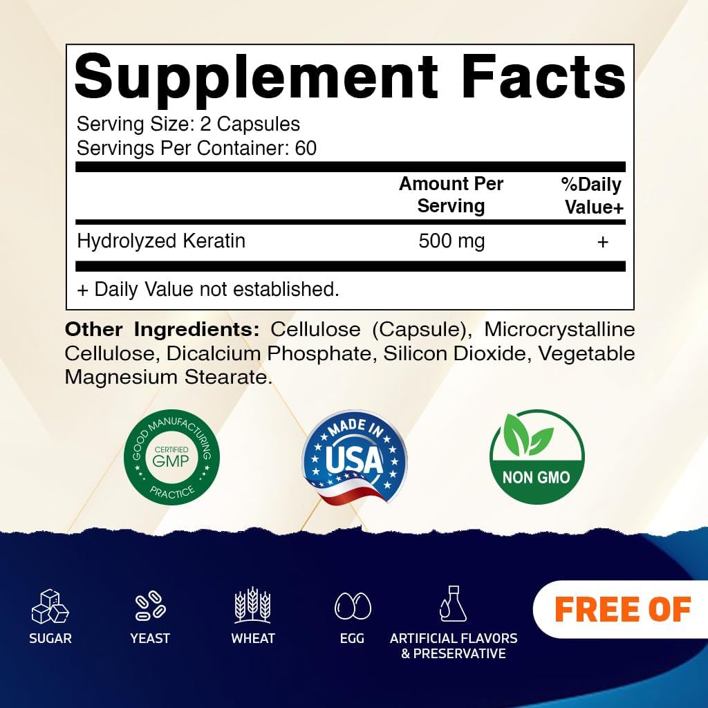 Vitamatic Hydrolyzed Keratin 500mg per Serving Capsule, 120 Capsules