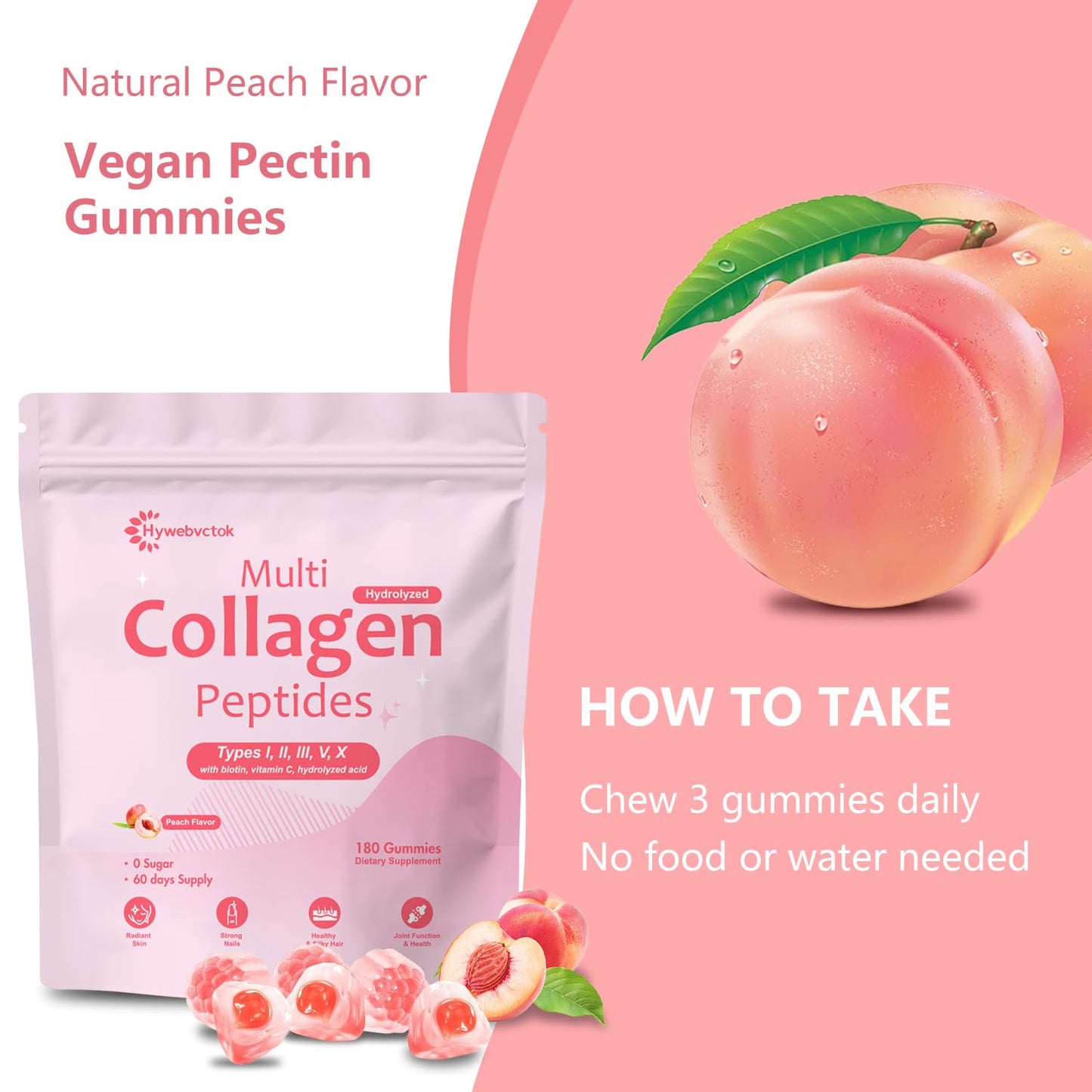 Hywebvctok Marine Collagen Gummies 180 Count