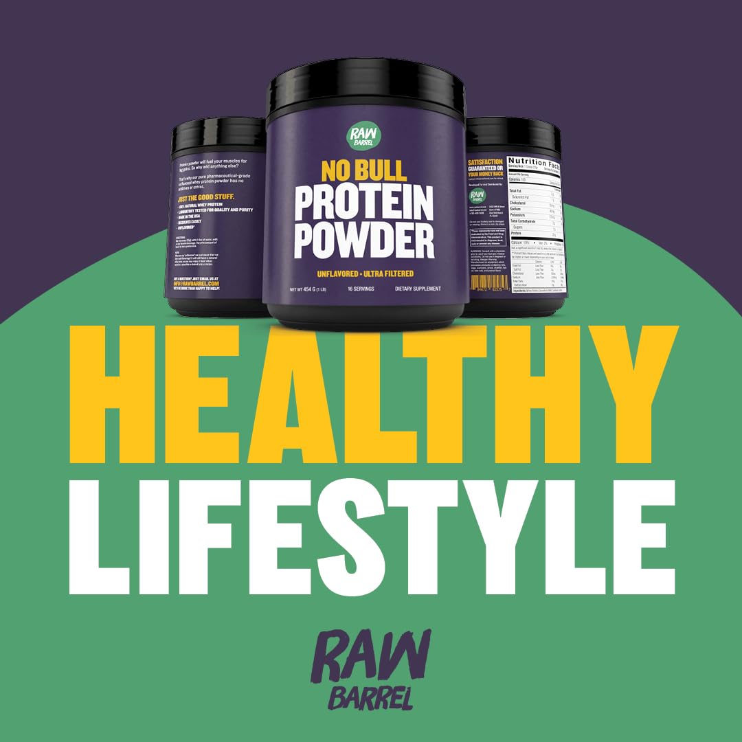 Raw Barrel No Bull Unflavored Whey Protein Powder 16 oz