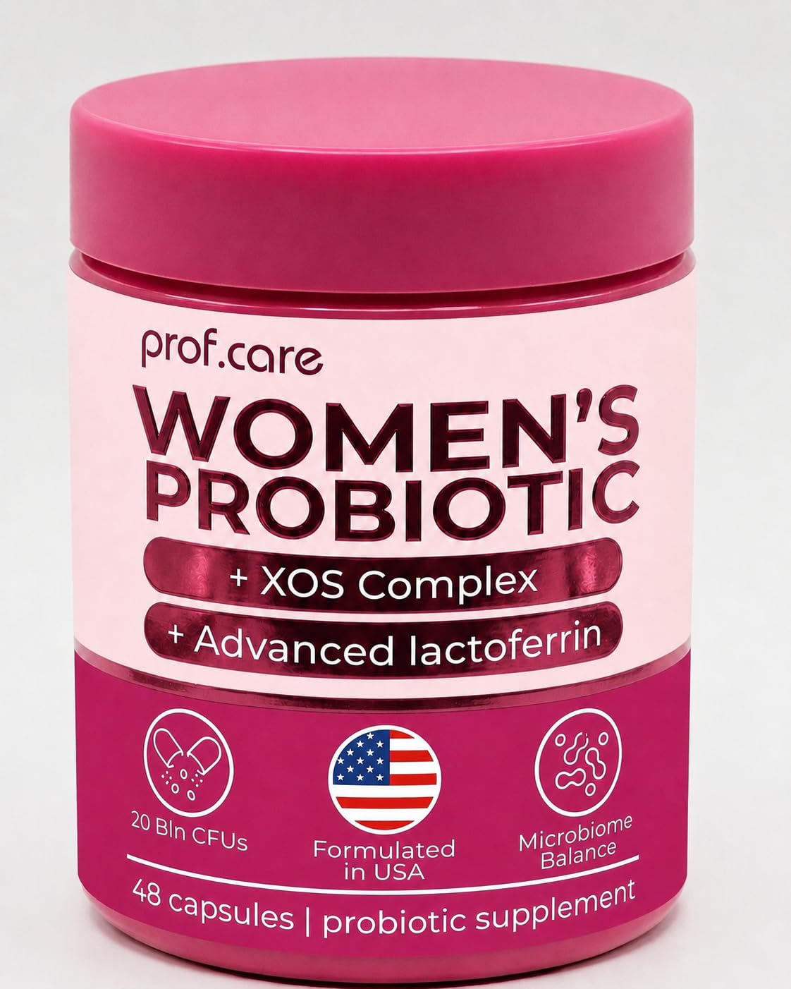 prof.care Women’s Probiotic for Vaginal Microbiome Support, Lactobacillus Blend with Lactoferrin + XOS Prebiotic, Capsules, 48 Count