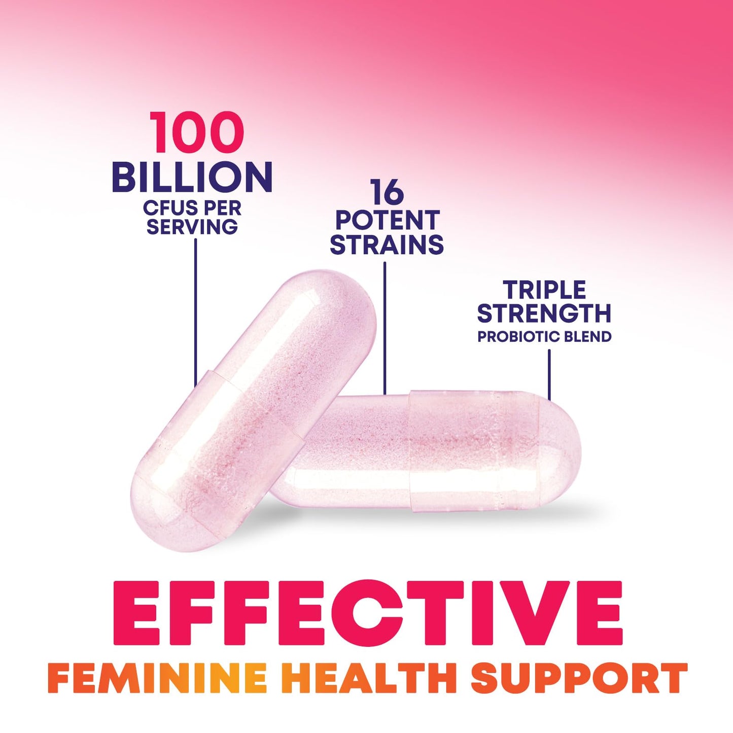 Nature's Nutrition Probiotics for Women Probiotic Blend 100 Billion CFU Per Serving, 16 Strains, Cranberry & Prebiotics Capsule, 60 Capsules
