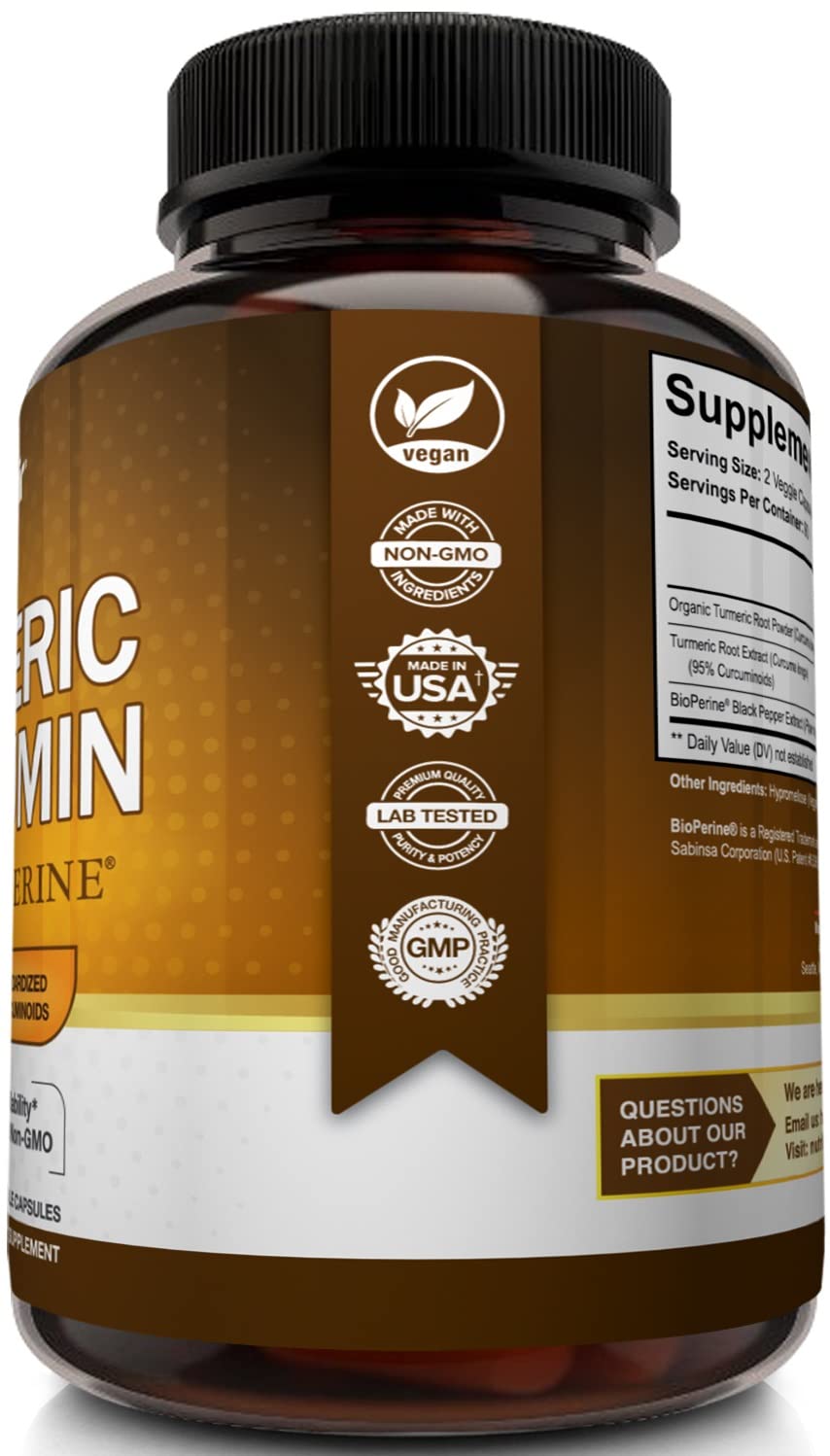NutriFlair Turmeric Curcumin with BioPerine 1300mg, 180 Capsules