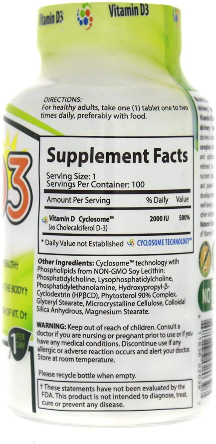 Nature's Essentials Vitamin D3 2000IU Tablet, 100 Count