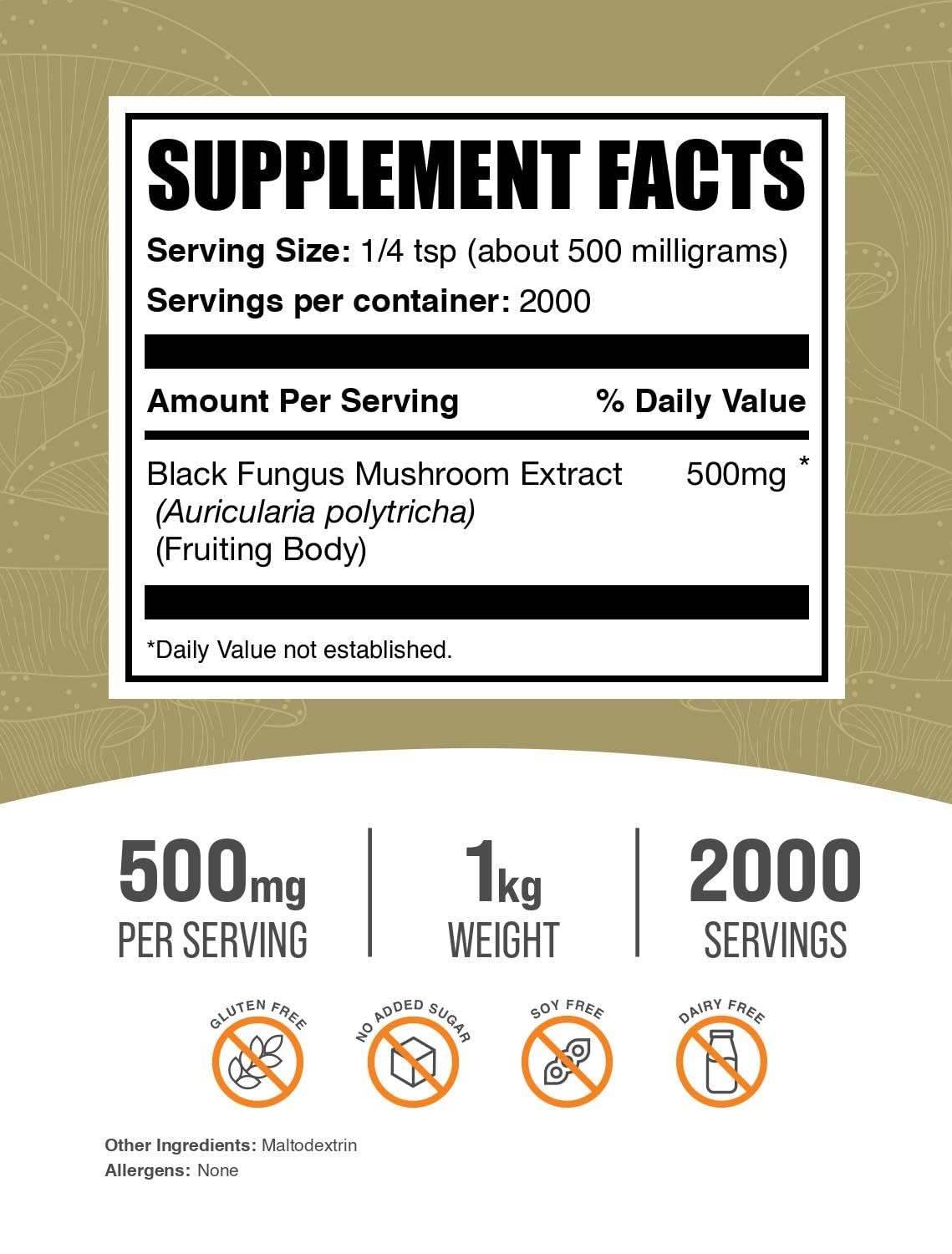 BulkSupplements Black Fungus Mushroom Extract Powder, 35.3 Ounce
