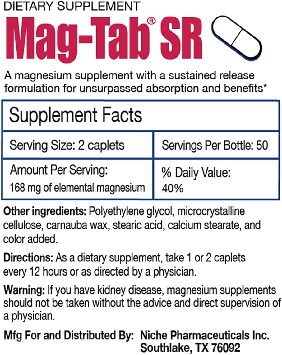 MAG-TAB SR Extended Release Magnesium Lactate Tablet, 60 Count