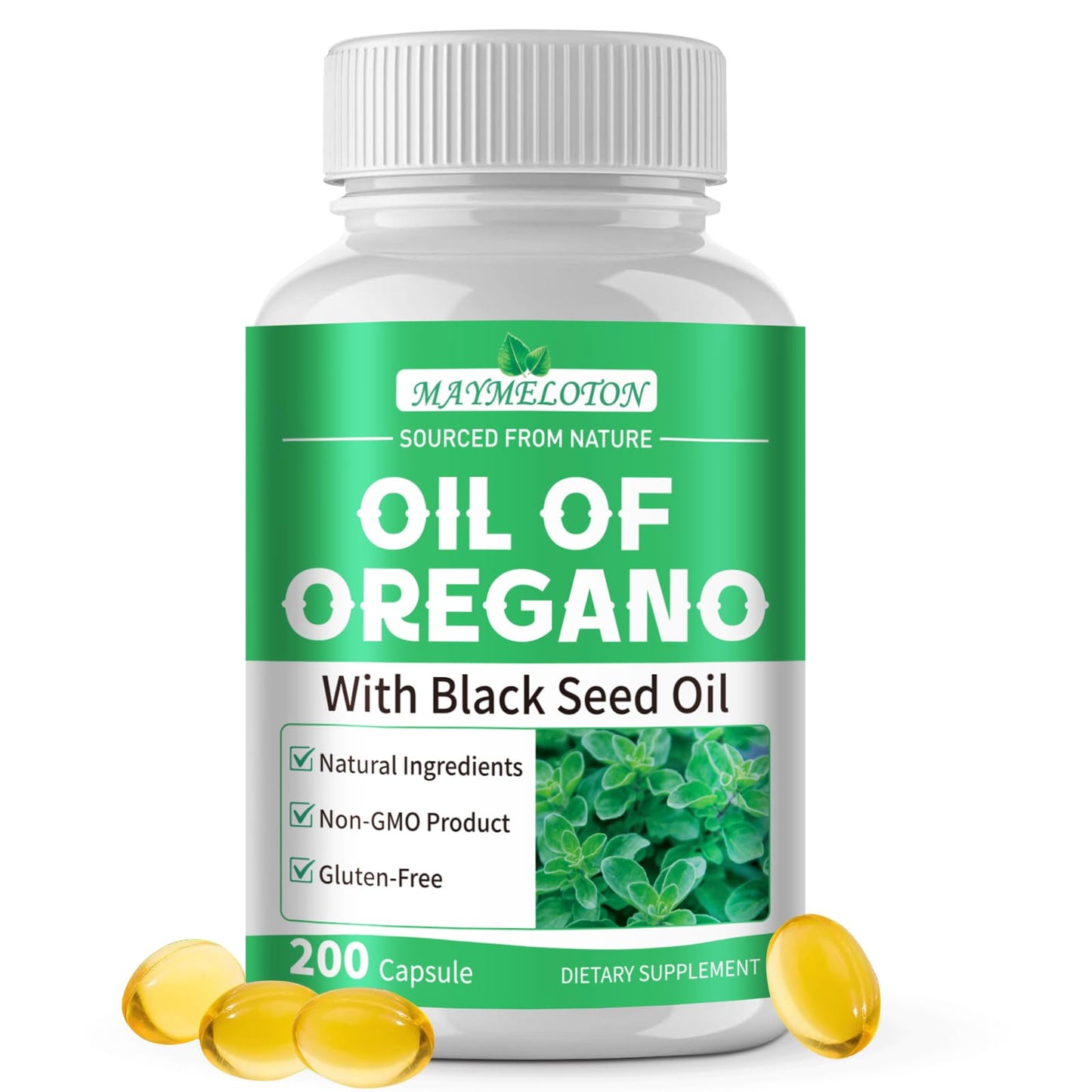 MAYMELOTON Oil of Oregano with Black Seed Oil Softgels, 200 Count