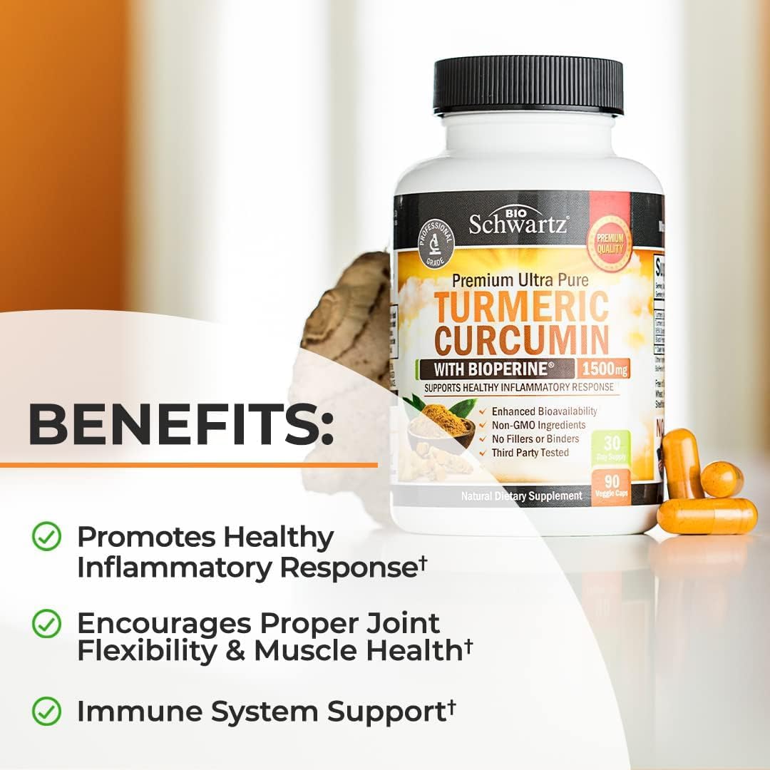 BioSchwartz Extra Strength Ashwagandha Capsules Plus Turmeric Curcumin Complex with Black Pepper Extract 1500mg, 210 Capsules