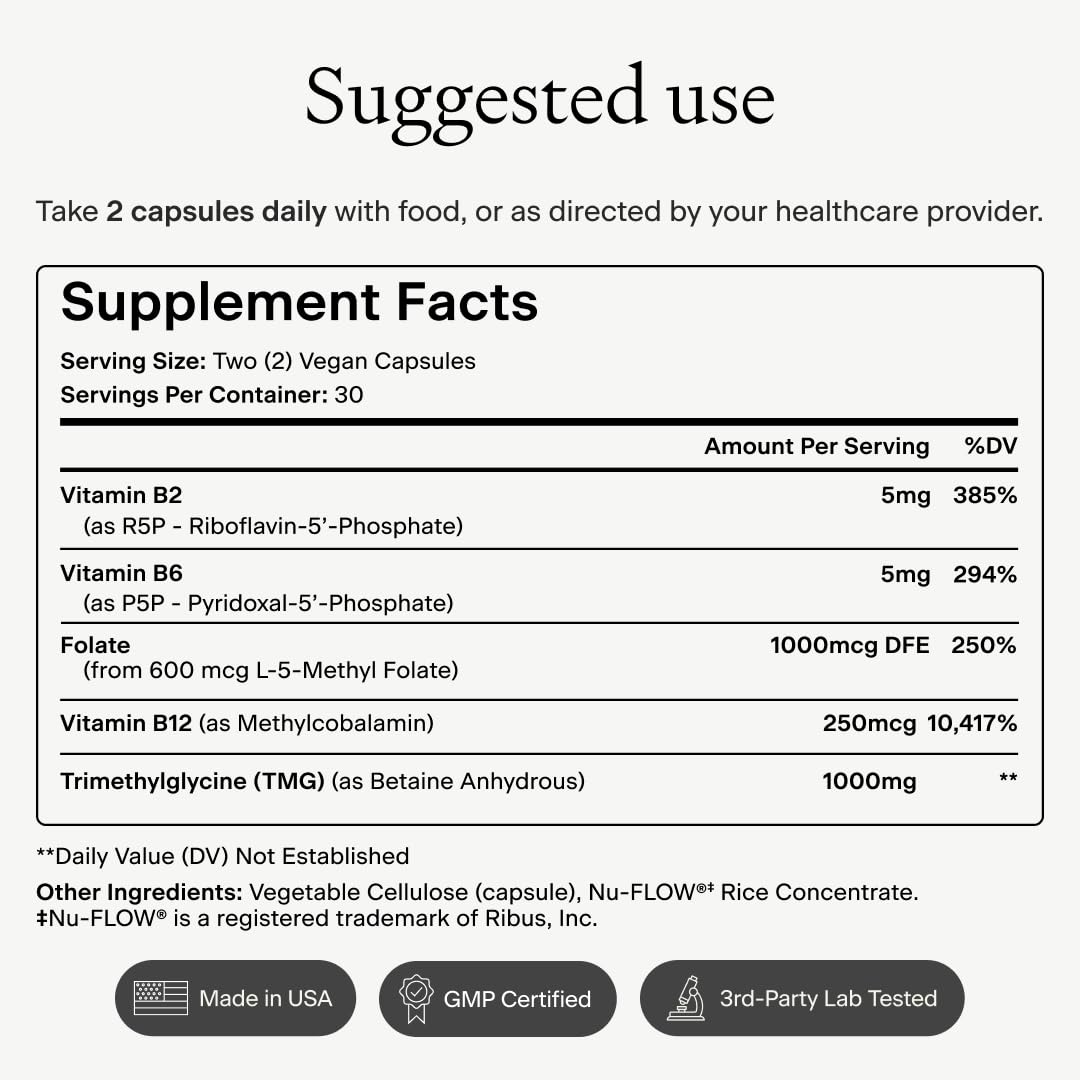 OMRE TMG (Trimethylglycine) 1000mg with Methyl B Complex Capsules, 60 Count