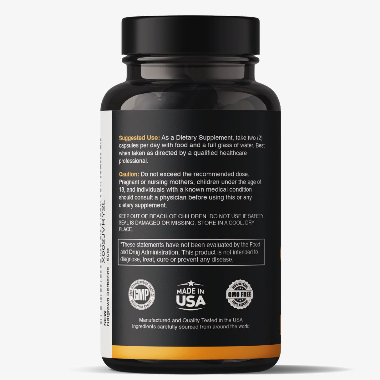 Natgrown Berberine Supplement Berberine HCl 1200 mg Per Serving, Capsules, 60 Count