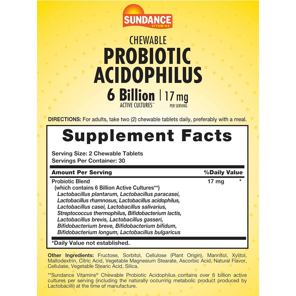 Sundance Probiotic Aciophilus 6 Billion Active Cultures Chewable 180