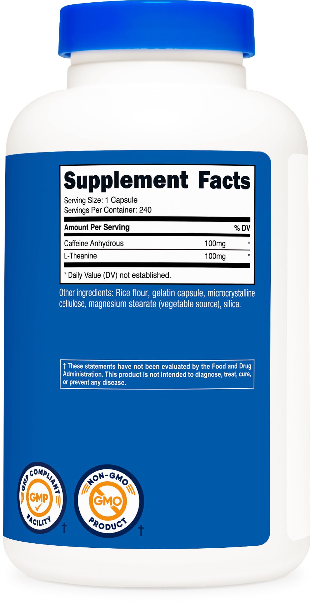 Nutricost Caffeine with L-Theanine 100mg Each, 480 Capsules
