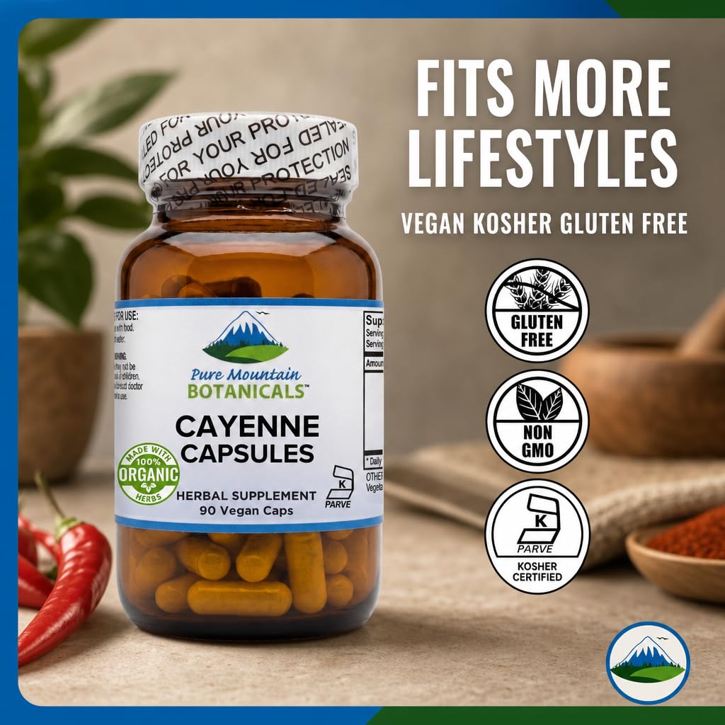 Pure Mountain Botanicals Cayenne Pepper Capsules 90 Count