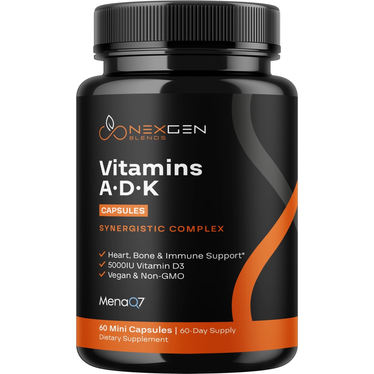 NEXGEN BLENDS High Absorption ADK Vitamin Supplement D3 K2 MK7 & A, Vegan, 60 Capsules