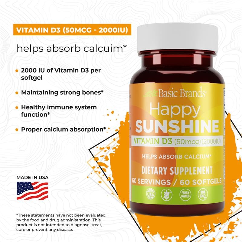 Basic Brands Happy Sunshine Vitamin D3 Softgel 60 Softgels