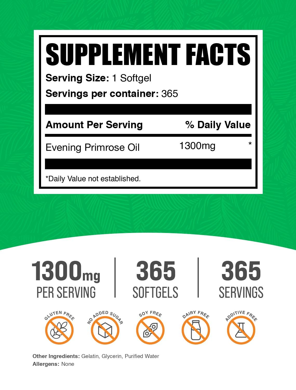 BulkSupplements Evening Primrose Oil Softgels 365 Count