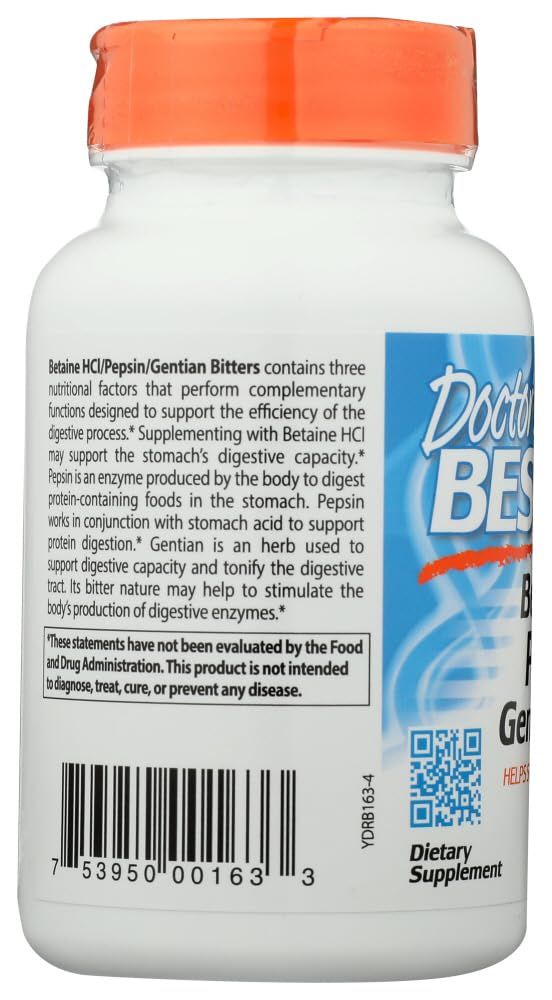 Doctor's BEST Betaine HCl Pepsin and Gentian Bitters Capsules 120