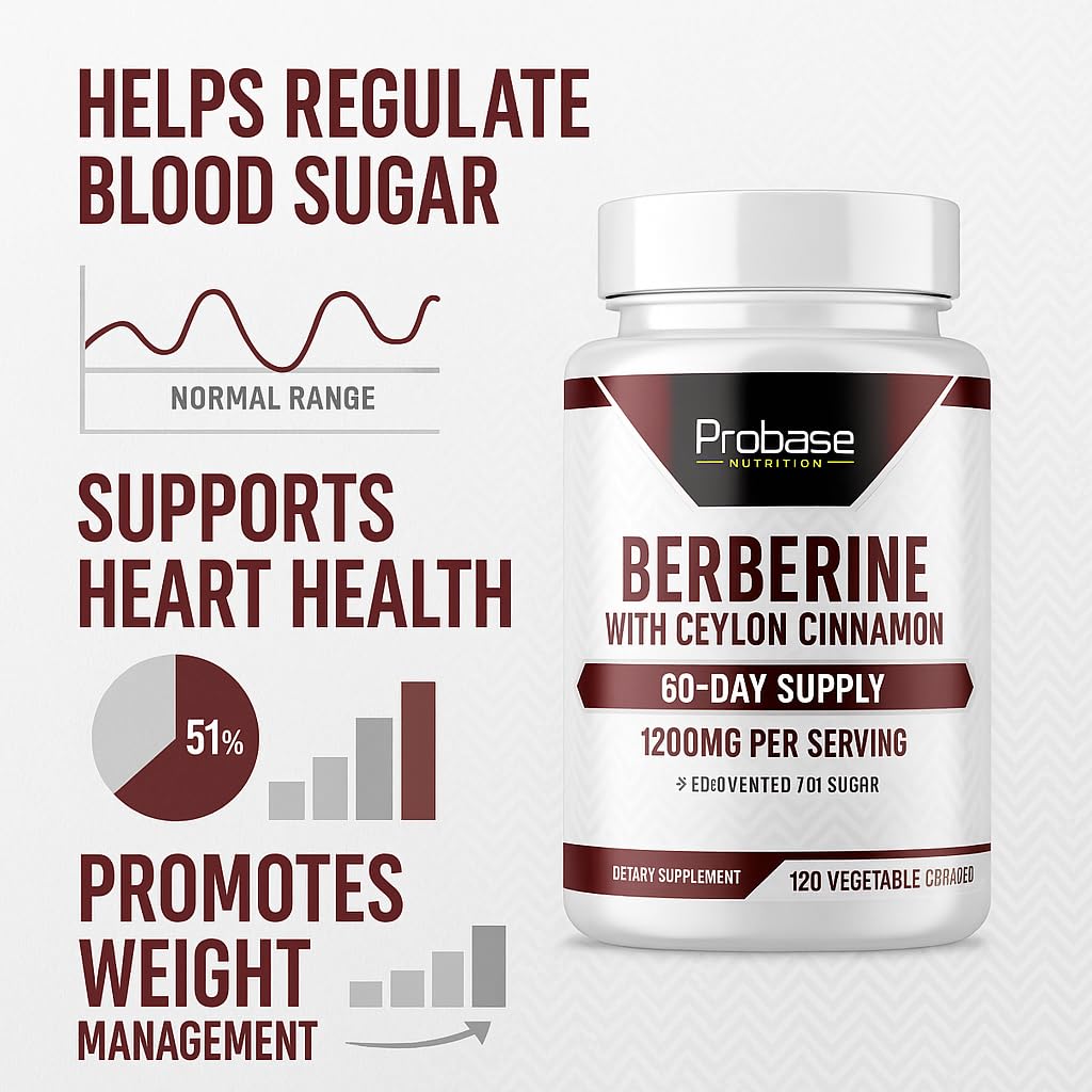 Probase Nutrition Berberine 1200mg with Ceylon Cinnamon Extract Capsule, 120 Capsules