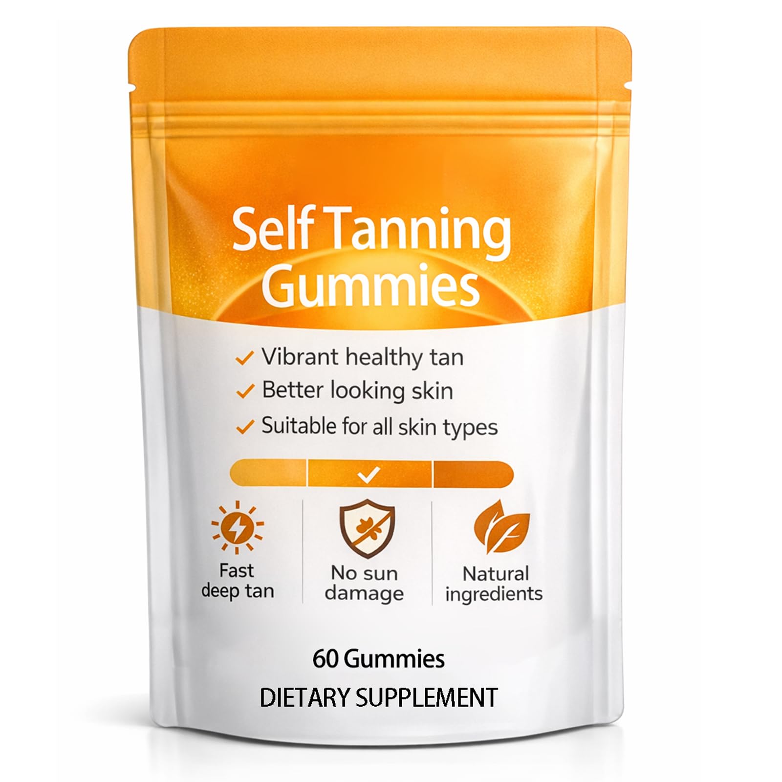 Dotkara Tanning Gummies with Astaxanthin, Beta-Carotene, Vitamin C, Turmeric + Mango Extract, Vegan & Sugar Free, 60 Count