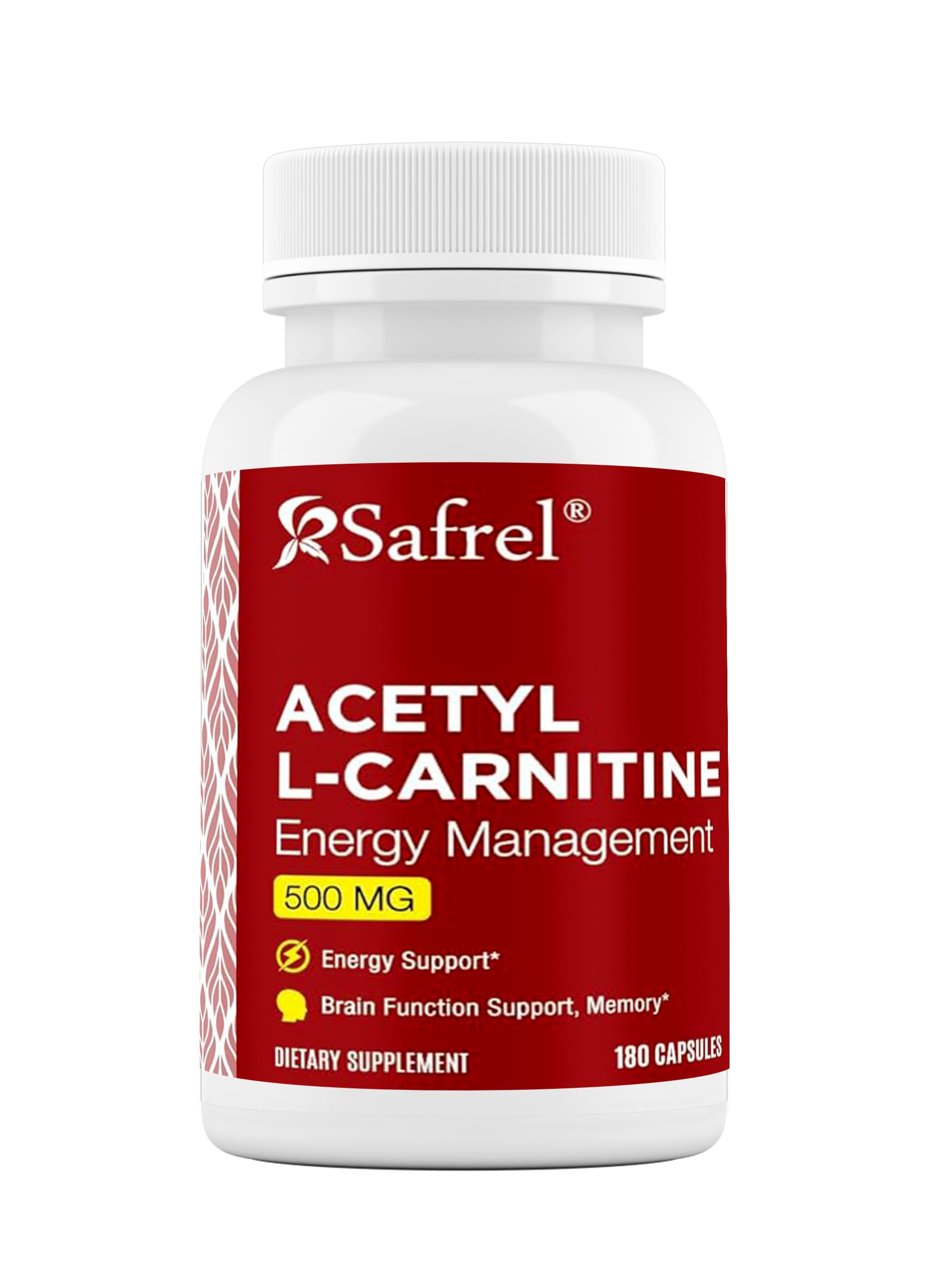 Safrel Acetyl L-Carnitine (ALCAR) 500 mg Capsules, 180 Count