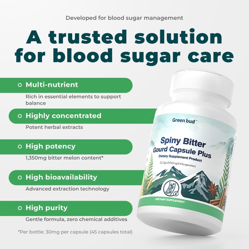 Kreain Nature Blood Sugar Blend with Bitter Melon & Cinnamon Extract Capsules, 45 Capsules, 2-Pack