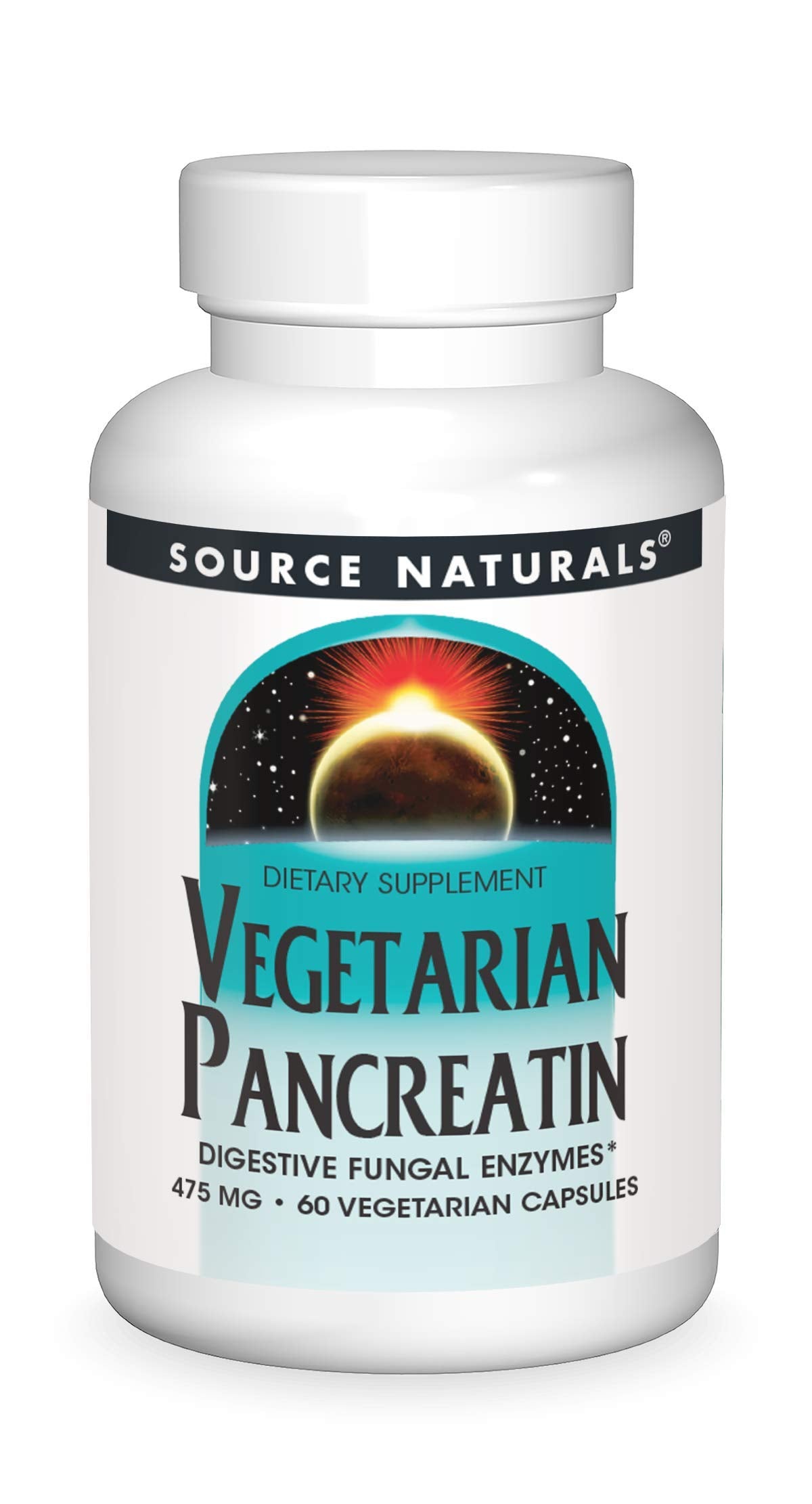 Source Naturals Vegetarian Pancreatin Comprehensive Digestive Enzymes from Plants 475mg Capsules, 60 Count