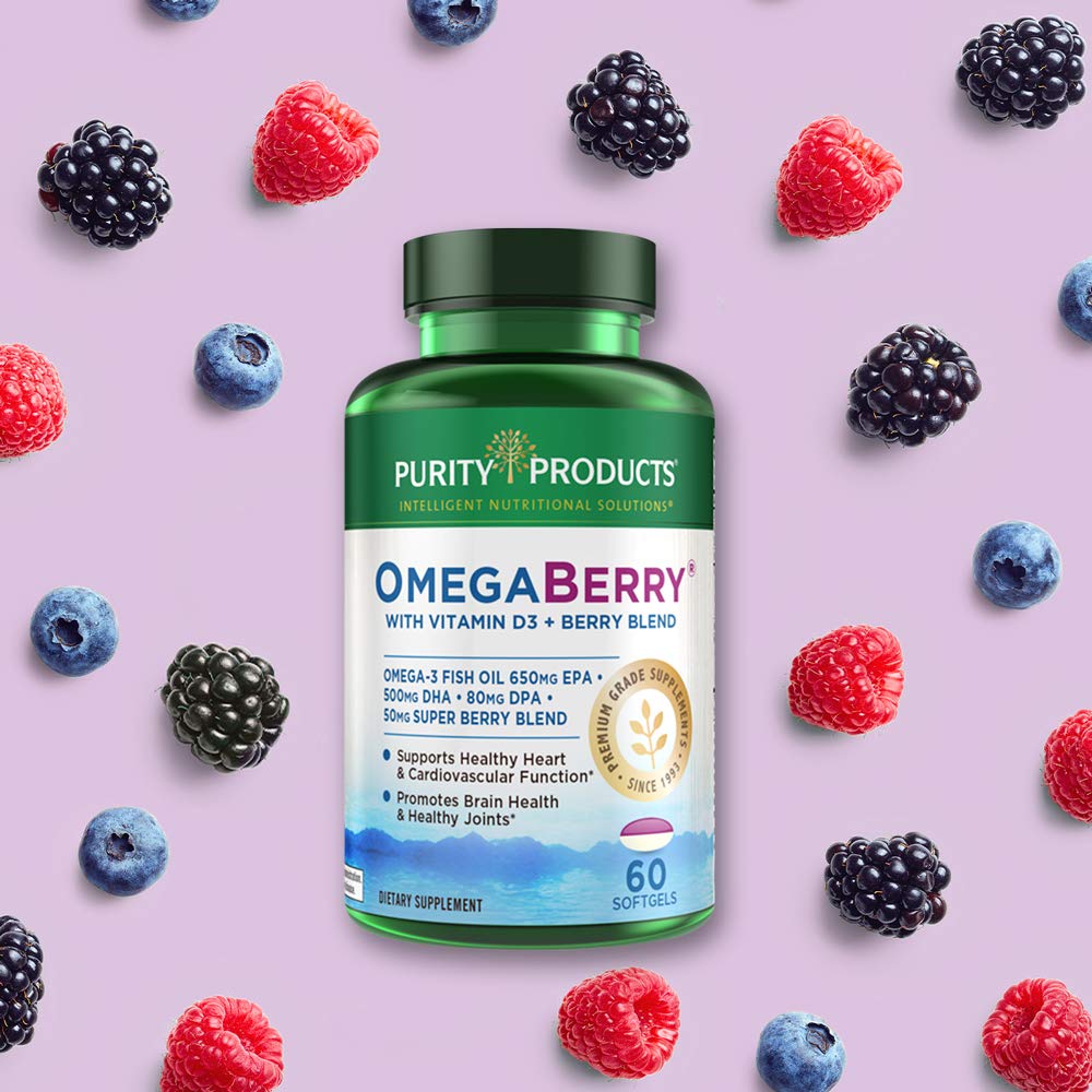 Purity Products OmegaBerry Fish Oil with Vitamin D3 and Organic Acai Softgels 60