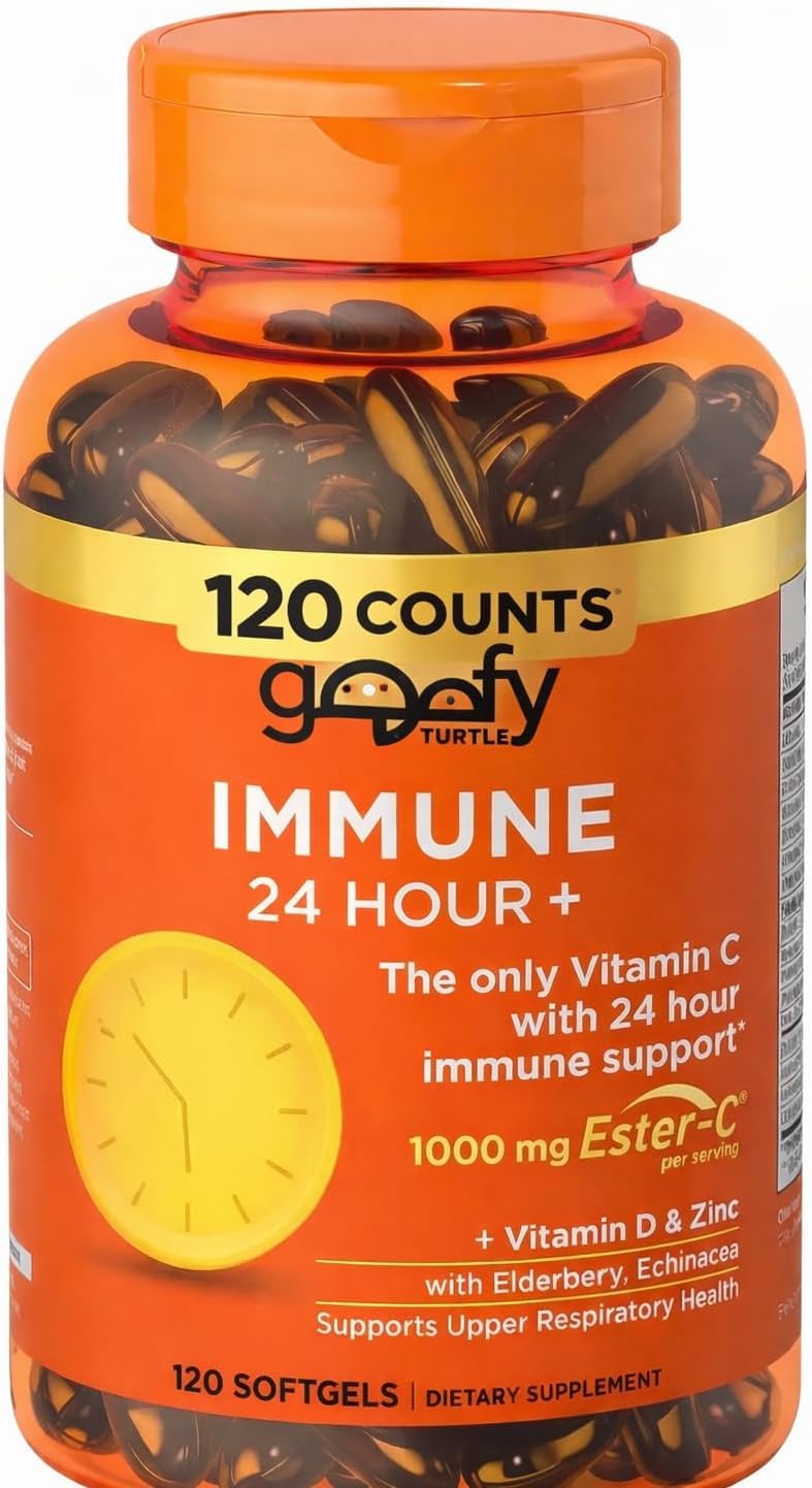 Generic Immune 24 Hour + 1000mg Vitamin C with Vitamin D, Zinc, Elderberry & Echinacea - Non-GMO, Rapid Release Softgel 120 Count