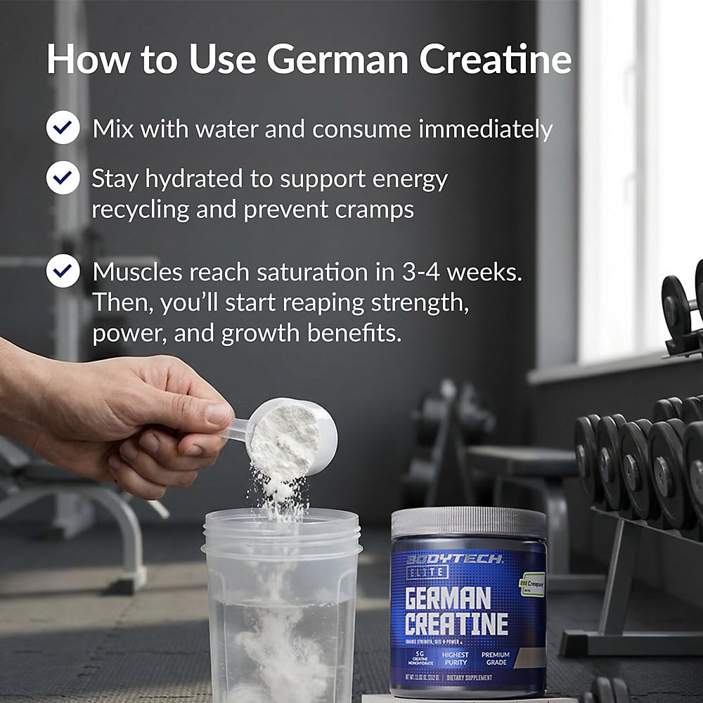 BodyTech Elite German Creatine with Creapure®, Creatine Monohydrate Powder, 60 Servings