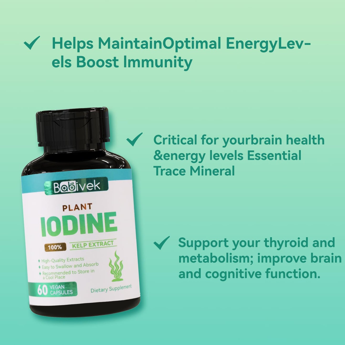 Babivek Iodine Supplement from Sea Vegetable Complex, 60 Vegan Capsules