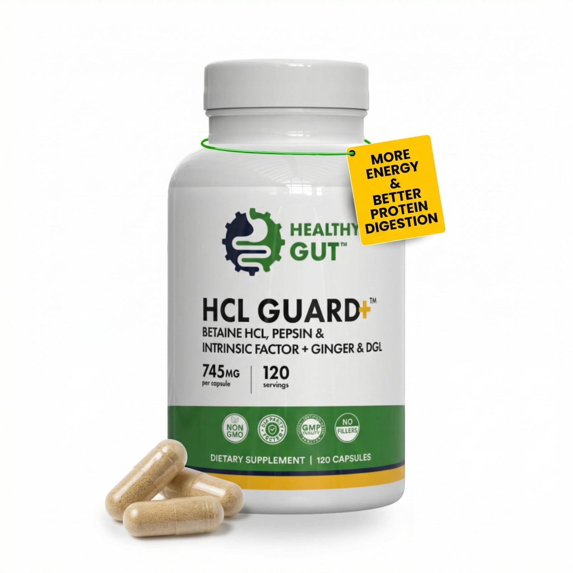 Healthy Gut HCL Guard Betaine HCl with Pepsin Capsule 120 Count