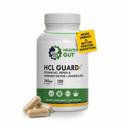 Healthy Gut HCL Guard Betaine HCl with Pepsin Betaine Hydrochloride Digestive Supplement with Organic Ginger Root & DGL 120 Capsules