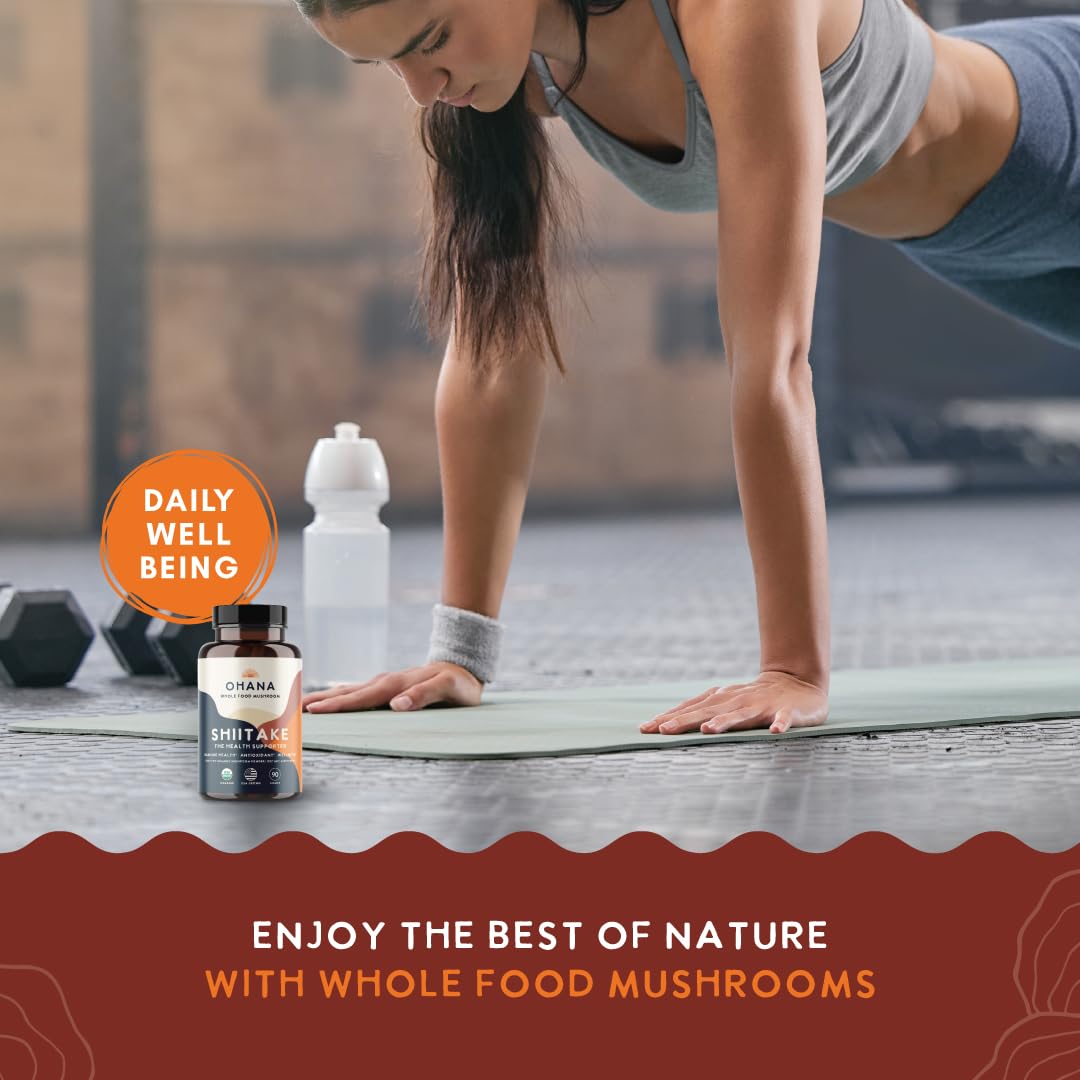 Ohana Mushrooms Shiitake Organic Mushrooms Blend Whole Food Mushroom Supplement, Capsule, 90 Capsules, USDA Organic, Non-GMO, Gluten-Free
