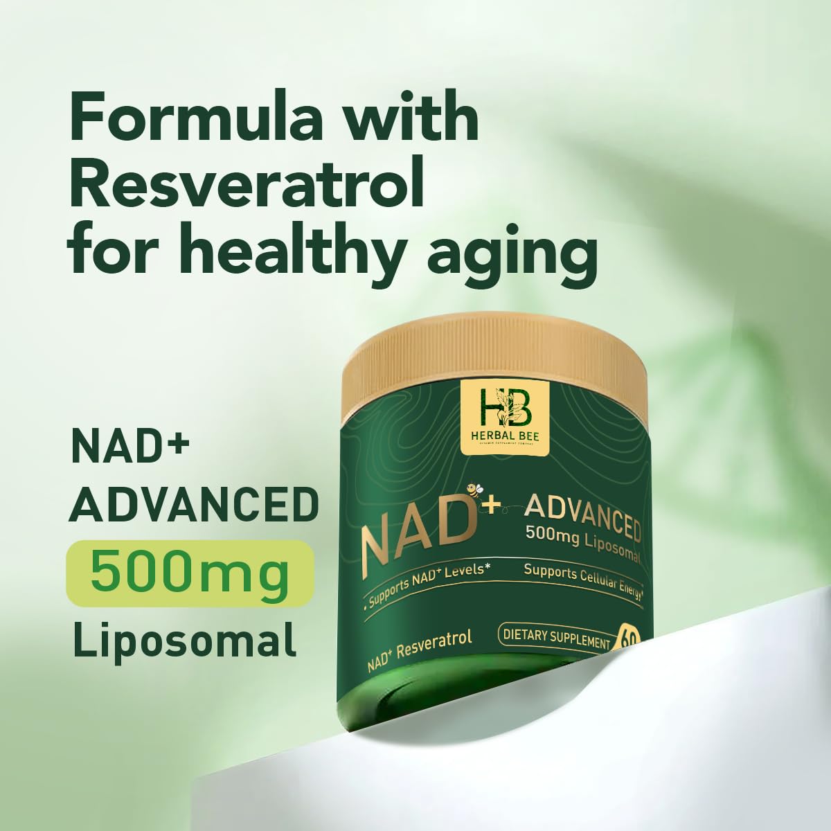 Herbal Bee Liposomal NAD+ Supplement 500 Mg with NAD Trans-resveratrol 50 Mg Capsules 60 Count