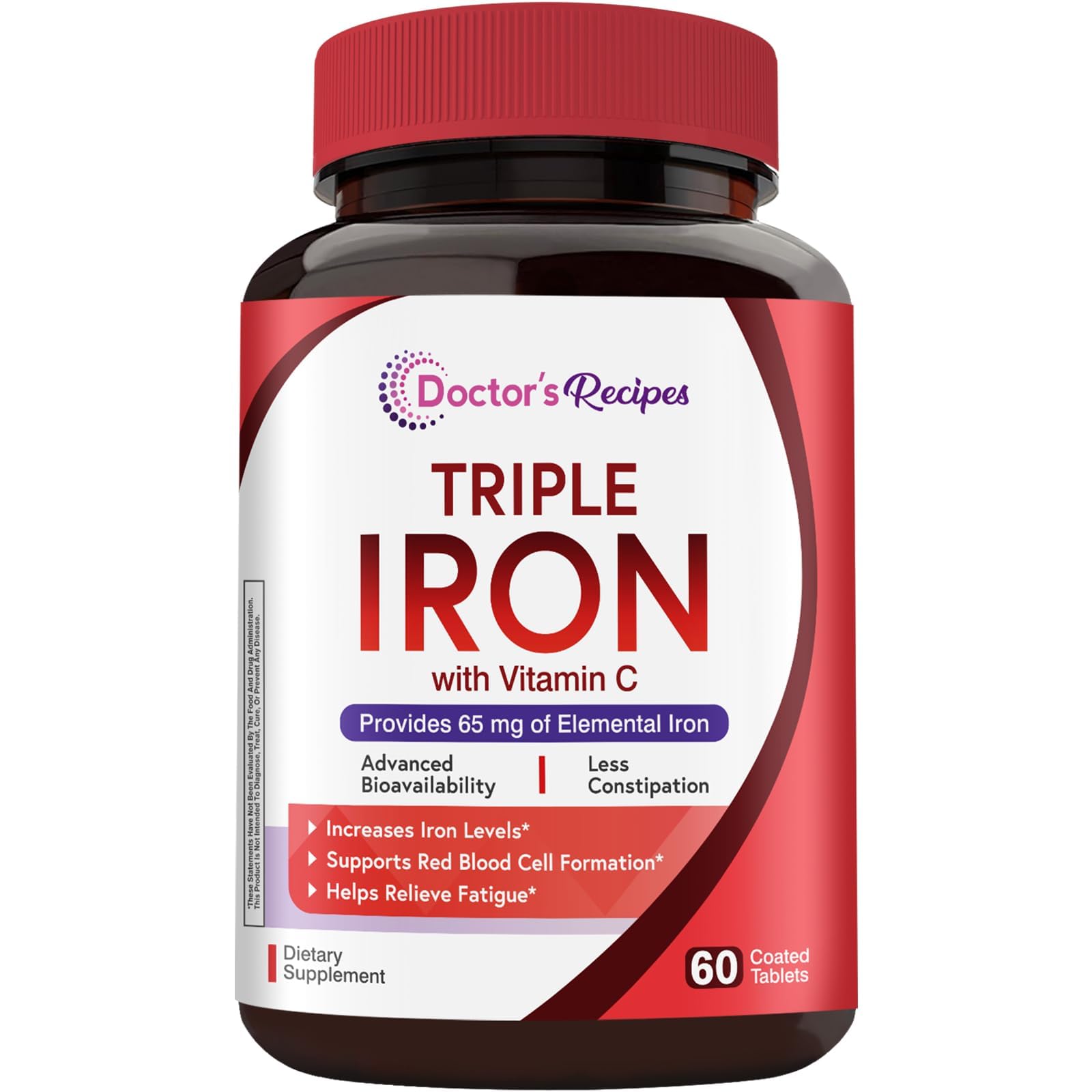 Doctor's Recipes Iron Supplement for Women & Men Tablets, 60 Count