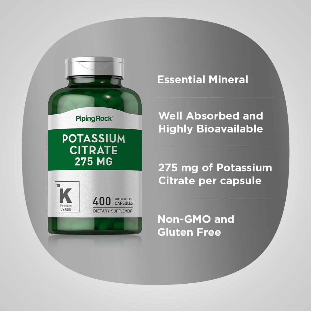 Piping Rock Potassium Citrate Supplement Capsule, 400 Capsules