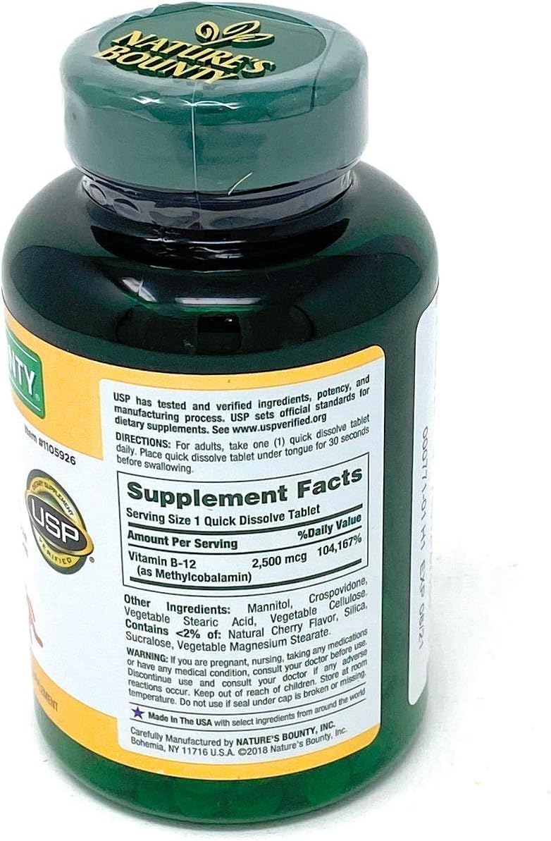 Nature's Bounty Vitamin B-12 2500 mcg Tablets, 300